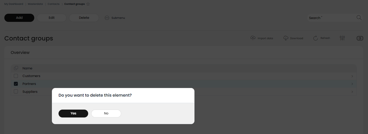 Deleting an element must always be confirmed in a popup