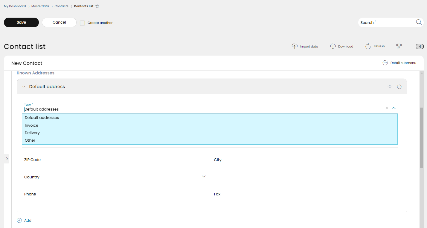 Different address types can be set