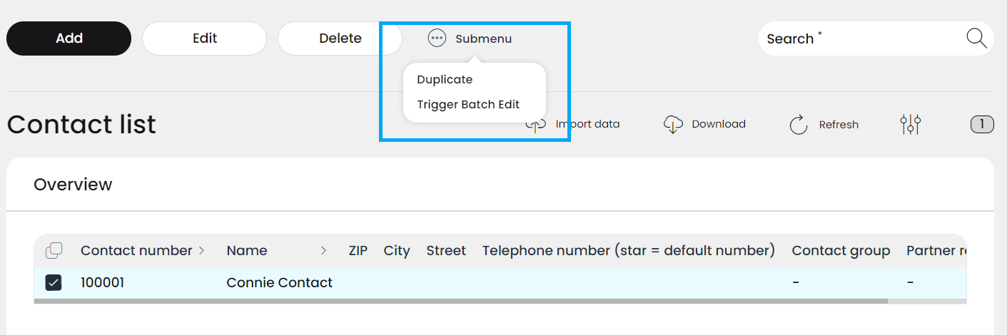 Functions under the Submenu