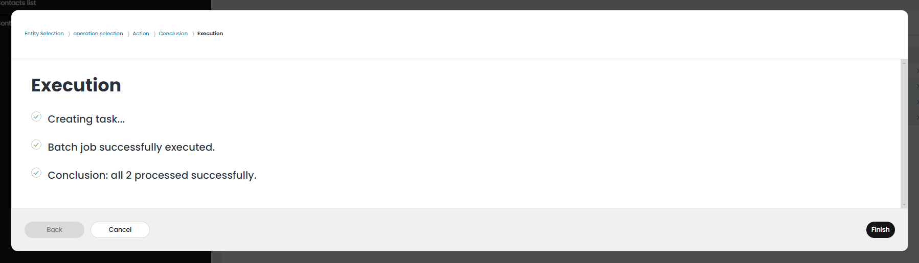 The Execution panel shows the results of the batch edit progress