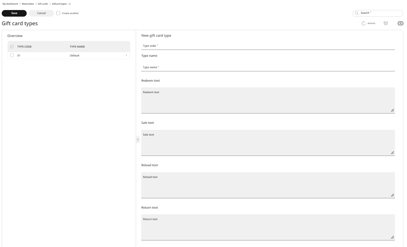 Creating a new gift card type