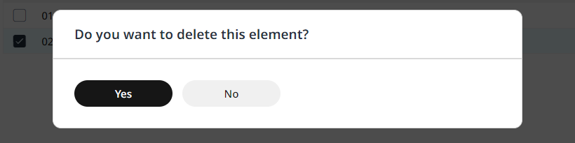 Deletion requires confirmation via popup