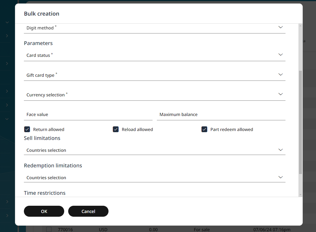 Creating gift cards in bulk