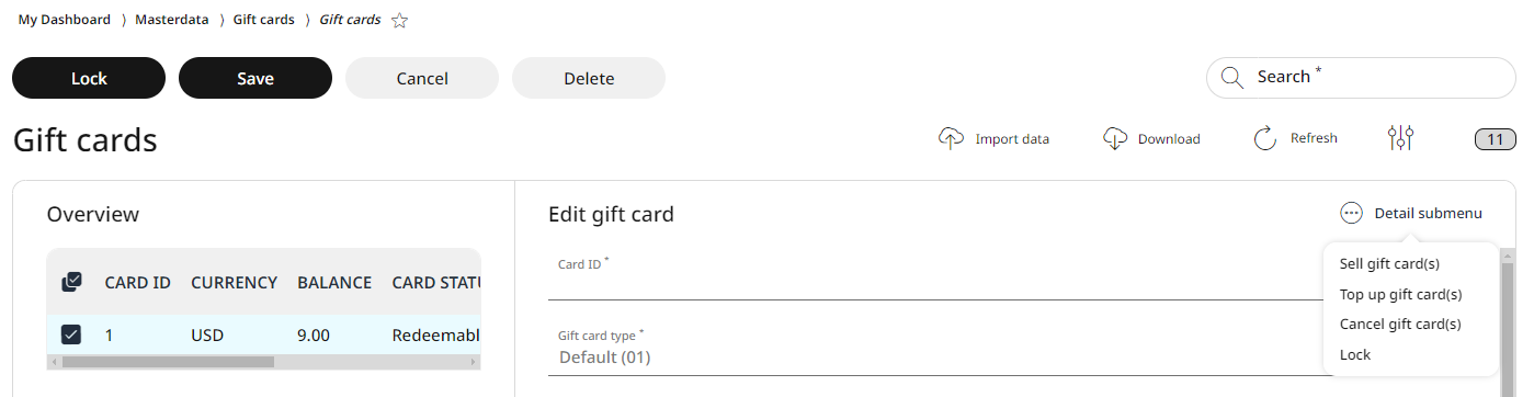 The etails submenu is also available on the edit form