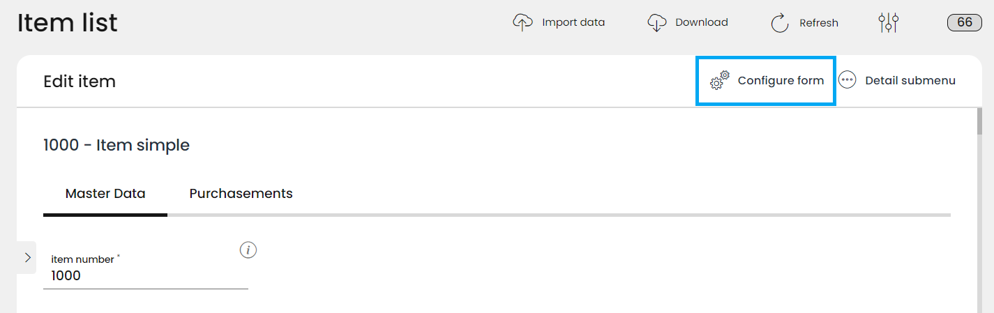The Configure form icon is displayed in the header of the editing form