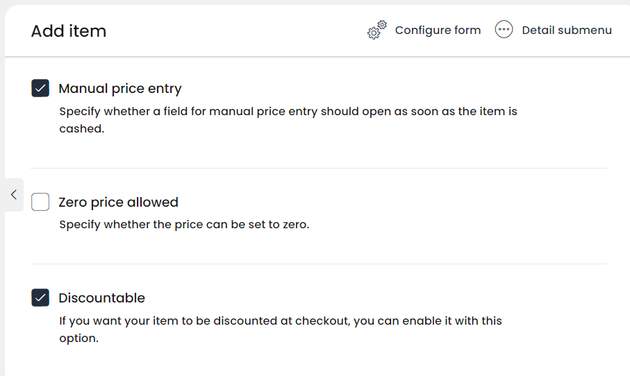 Different settings can be configured by checking the boxes