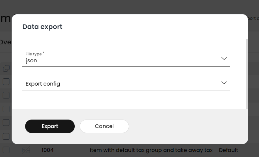 The data export form
