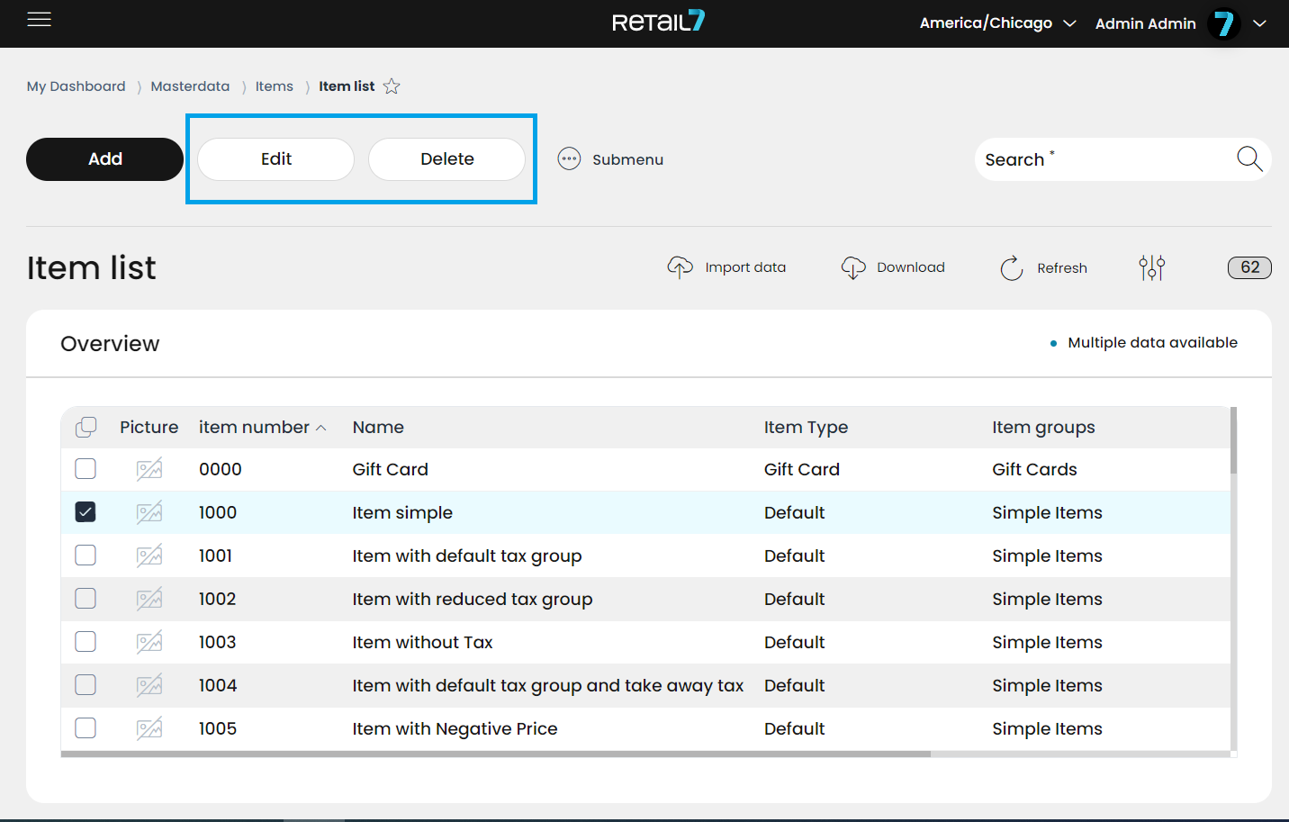 The Edit and Delete buttons are in the header of the list view