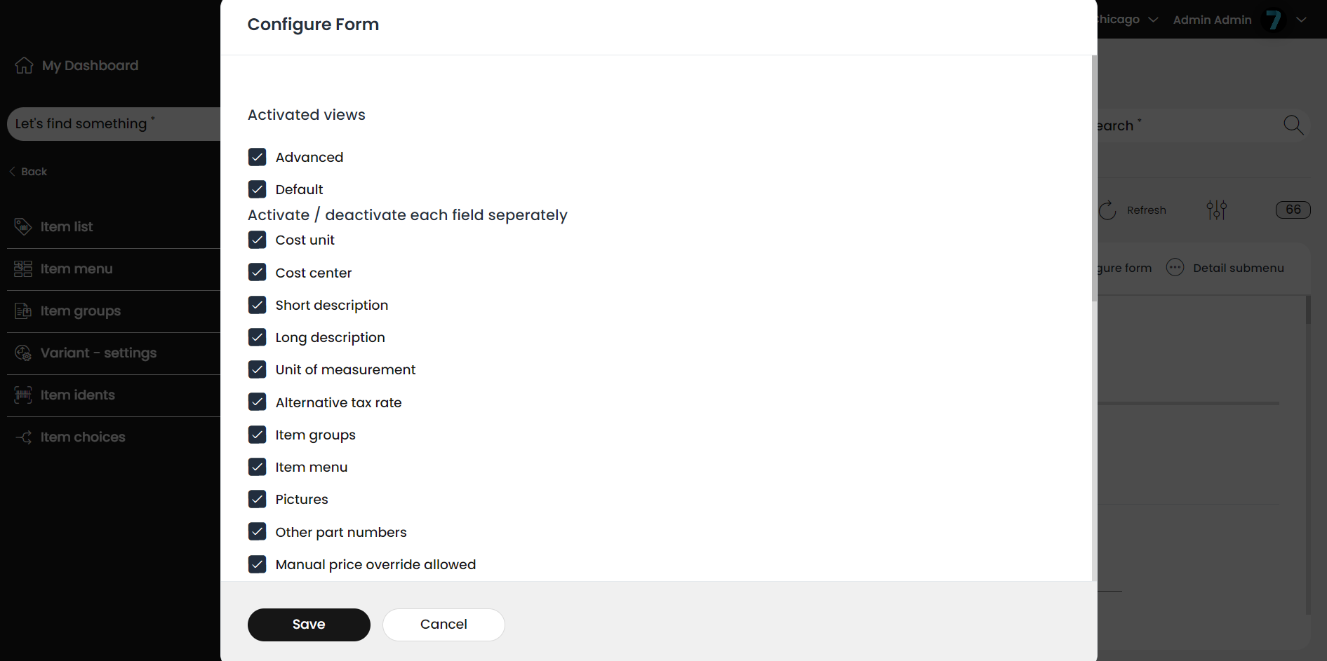 Configuring a form with activating/deactivating fields