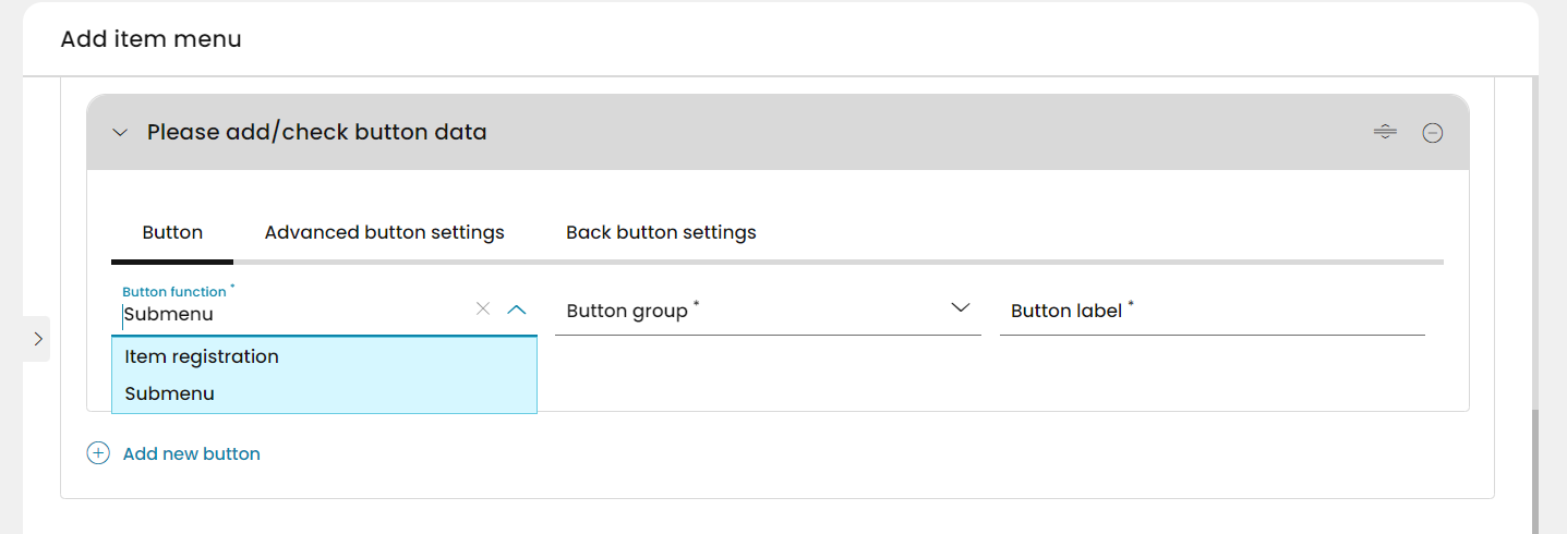Different tabs for different settings in the button configuration
