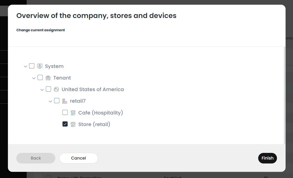 Different item menu groups can be assigned to each unit in the treeview