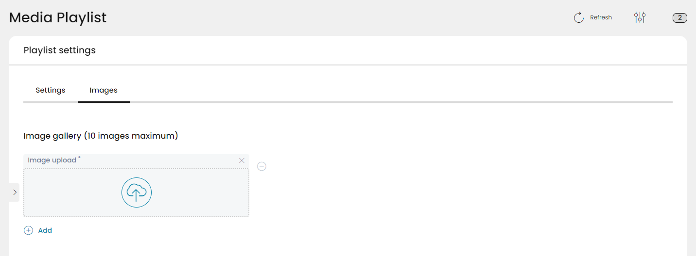Images for a media playlist can be uploaded on the Images tab