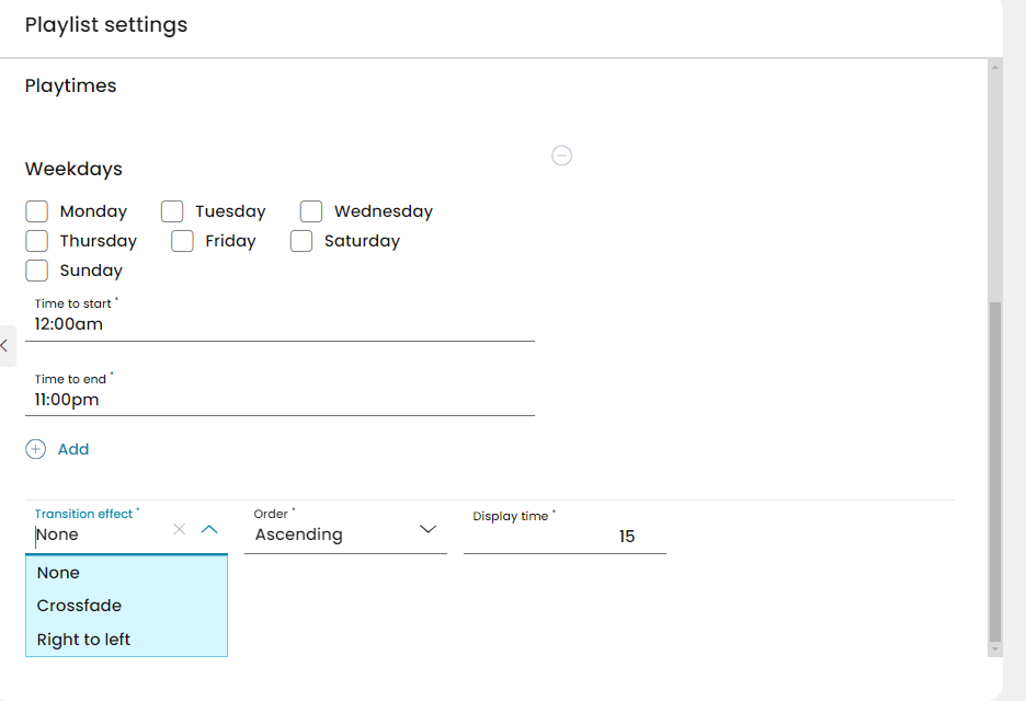 The detailed setting possibilities of a media playlist