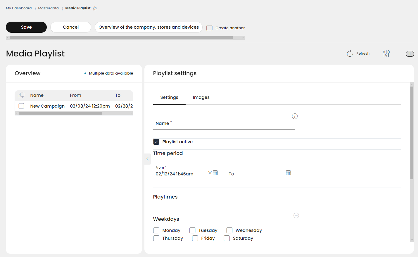 A media playlist settings tab
