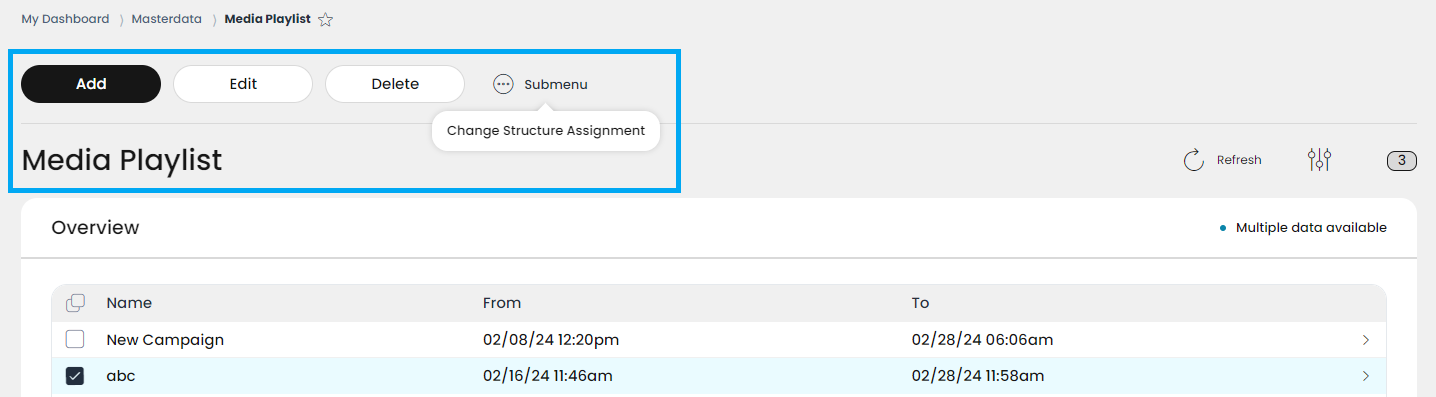 The Change Structure Assignment function can be reached from the Submenu
