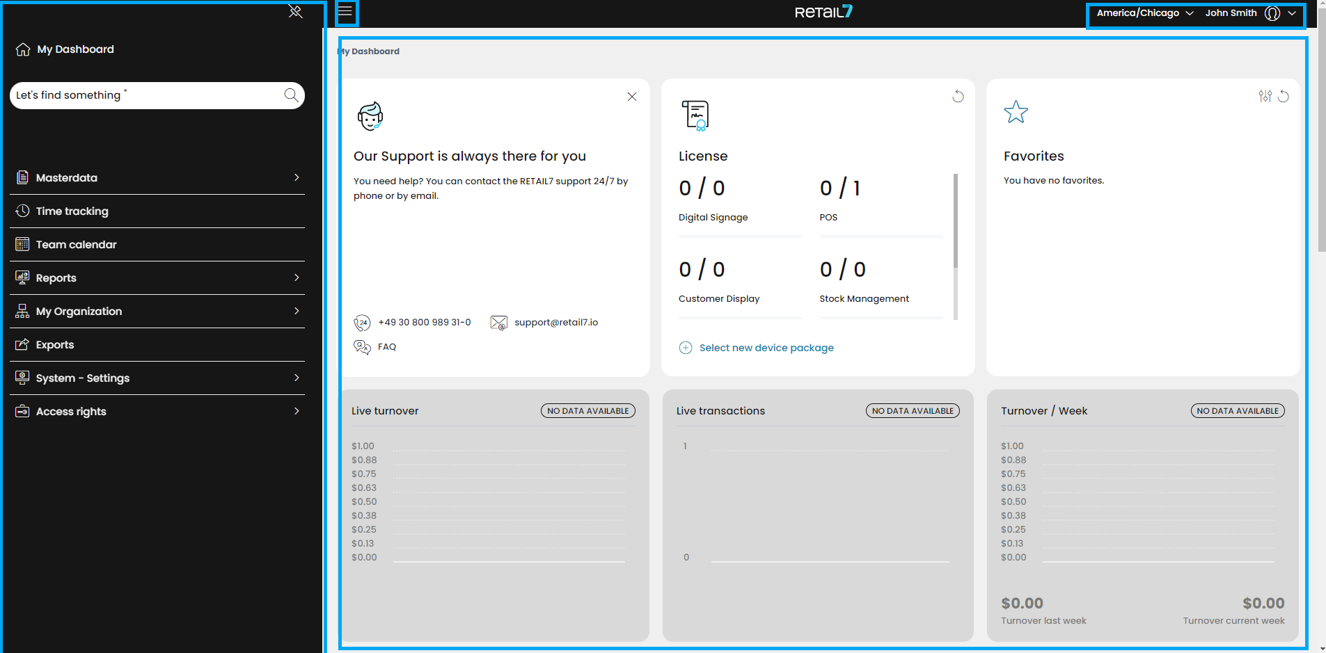 Areas of the dashboard