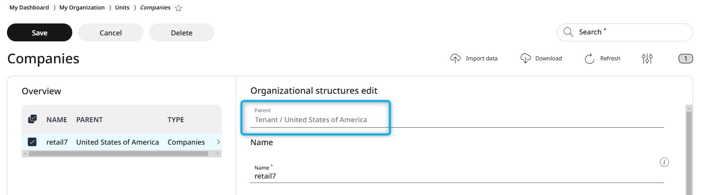 Select an entry for editing