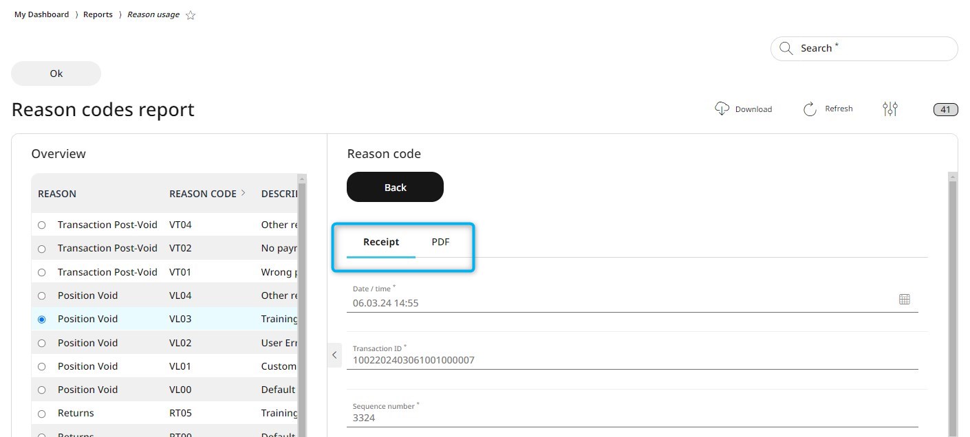 On the Receipt tab, all details of the transaction is displayed