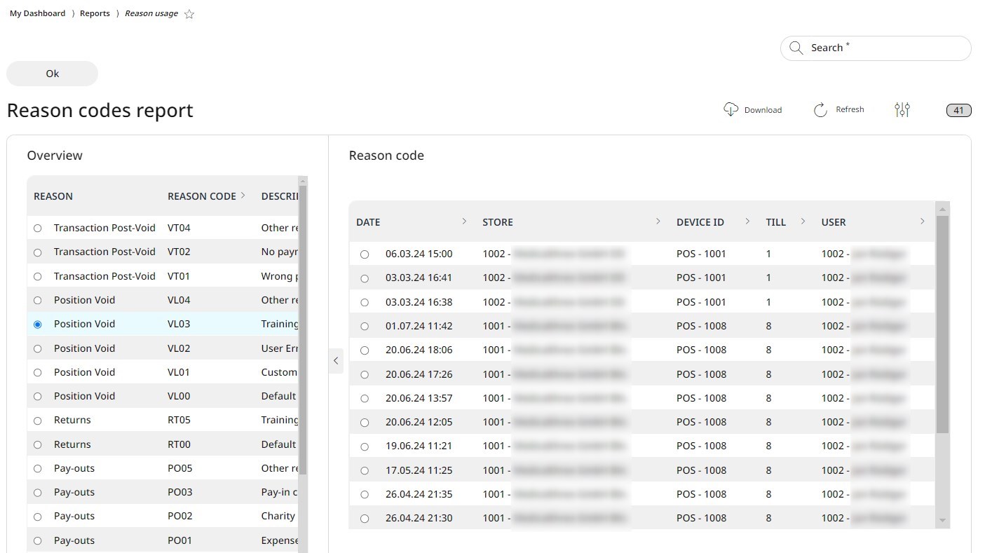 By selecting a Reason, you can see all the transactions listed