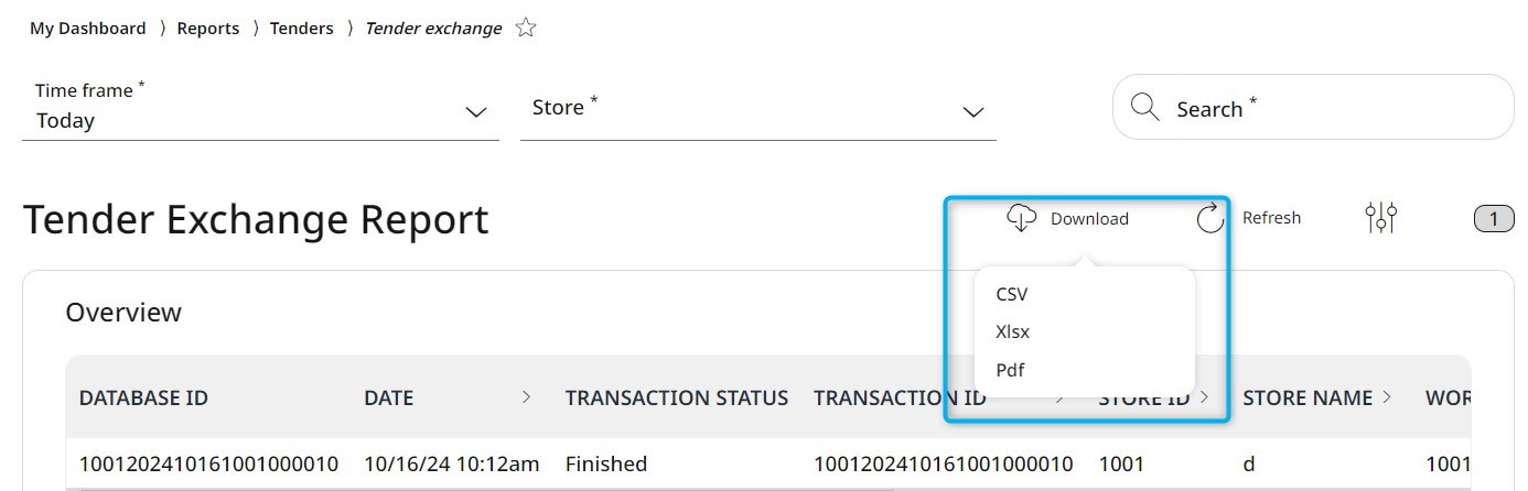 Tender Exchange report overview
