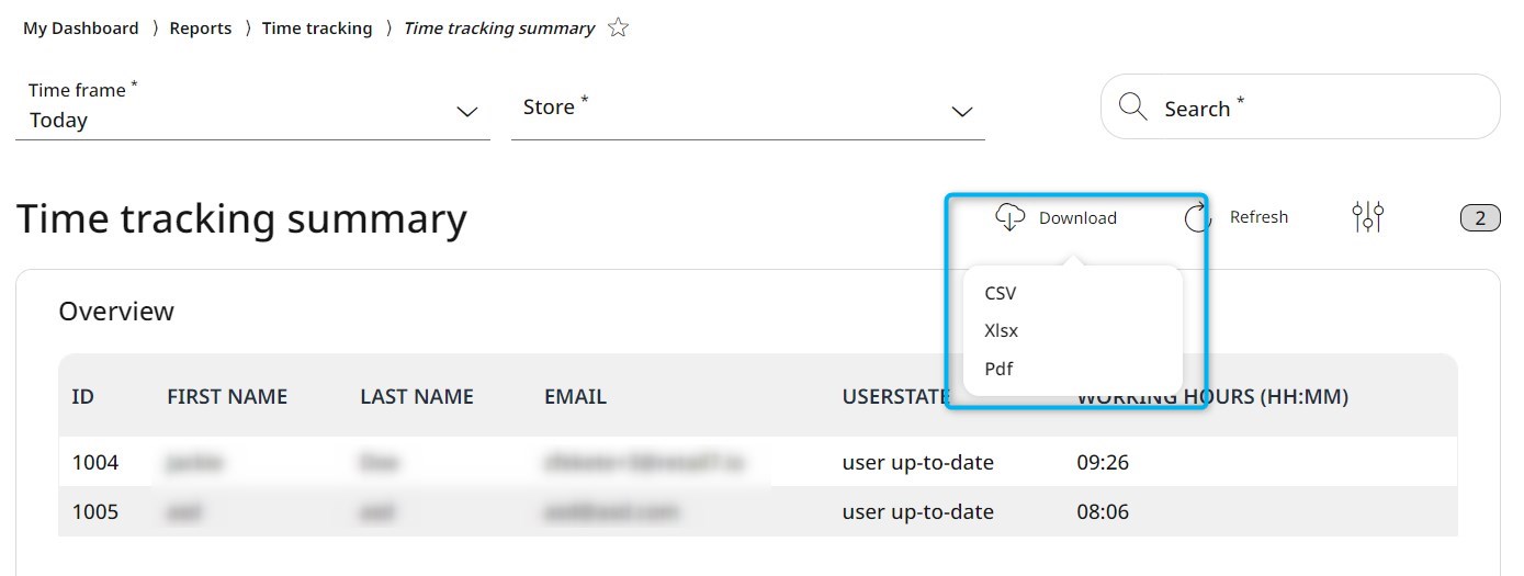 Choose the approppriate file format under Download