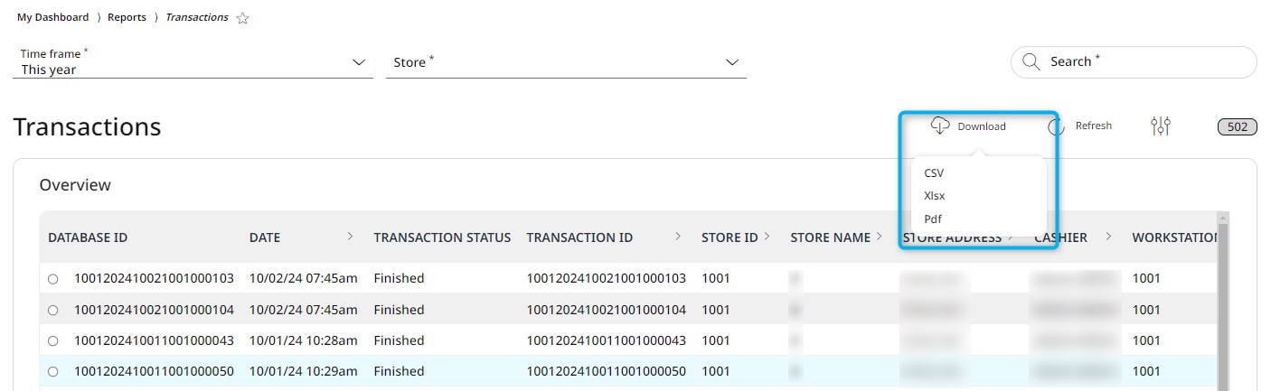 Overview of Transactions menu