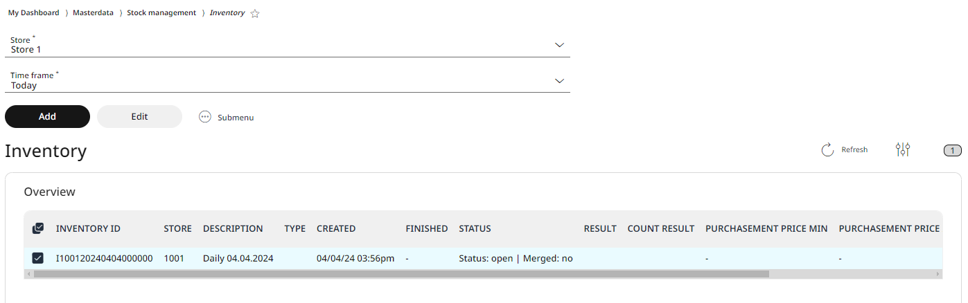 An open status inventory in the overview