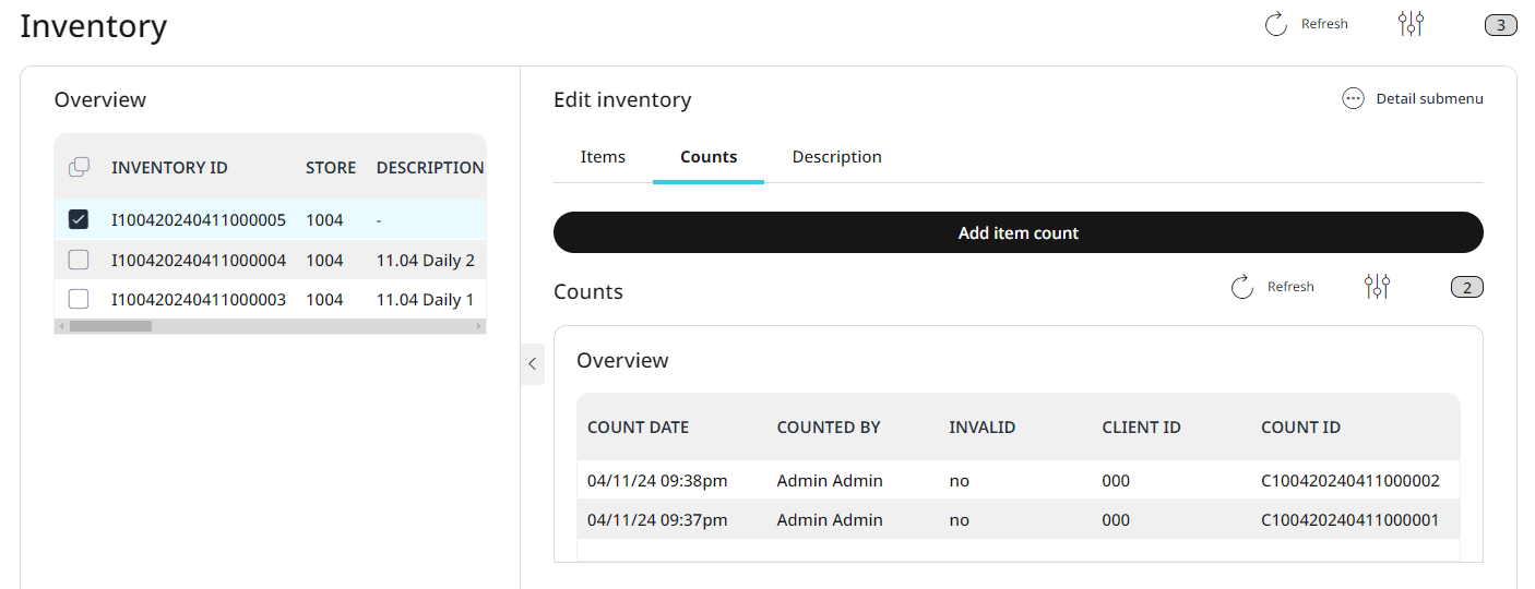 A new inventory is created from the two selected ones