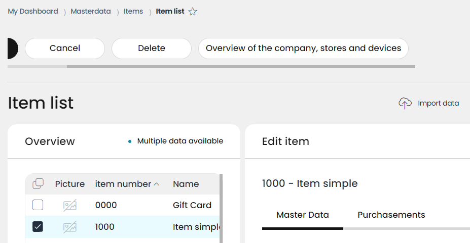 Structure assignment can be set up with the Overview of the company, stores and devices button