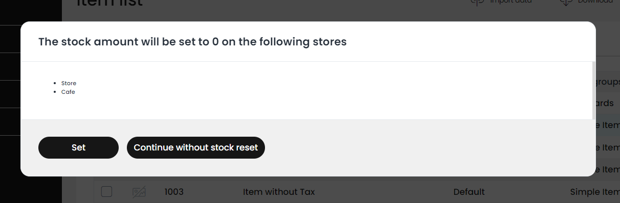 Setting the stock reset 