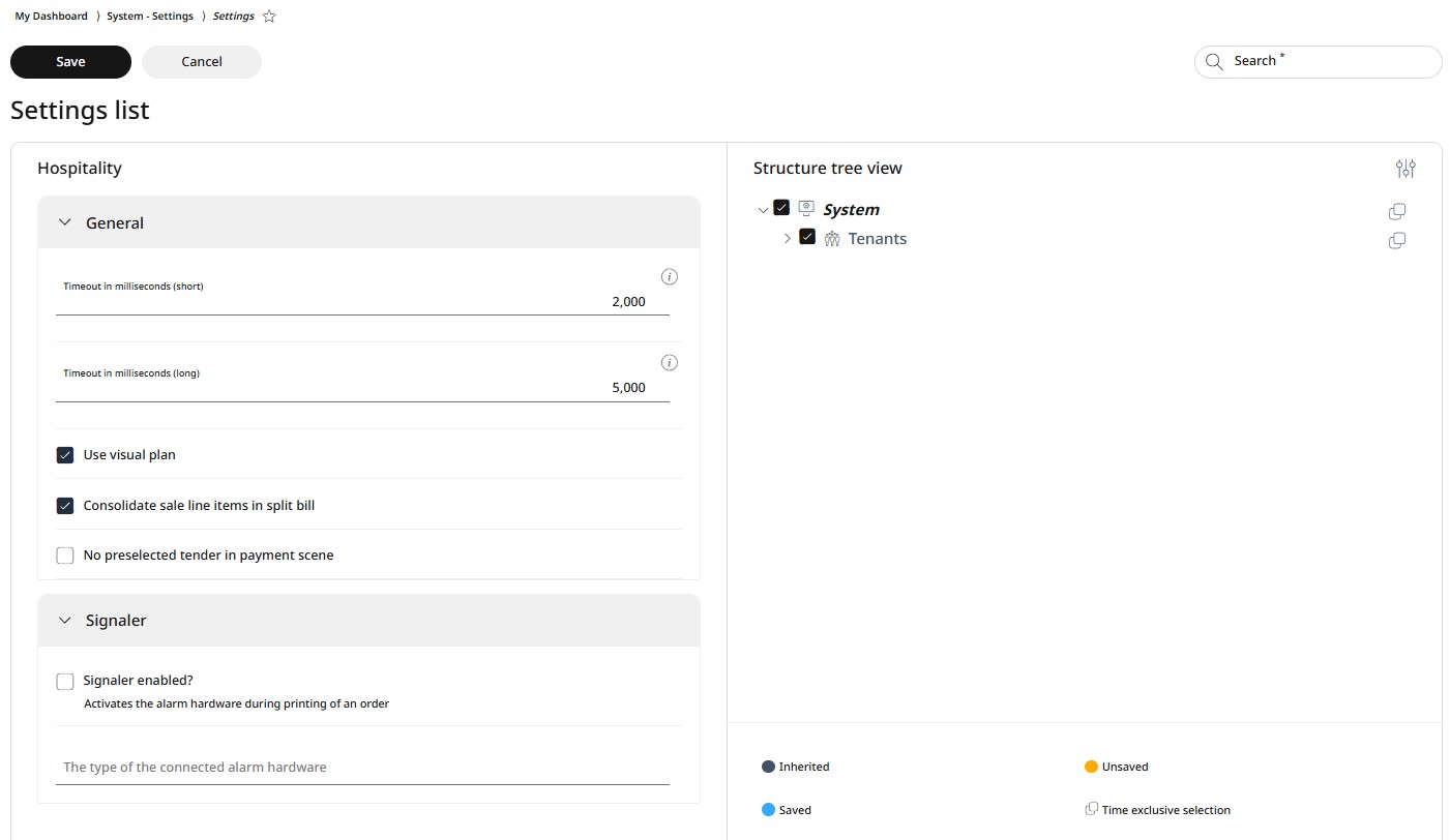 Hospitality related settings