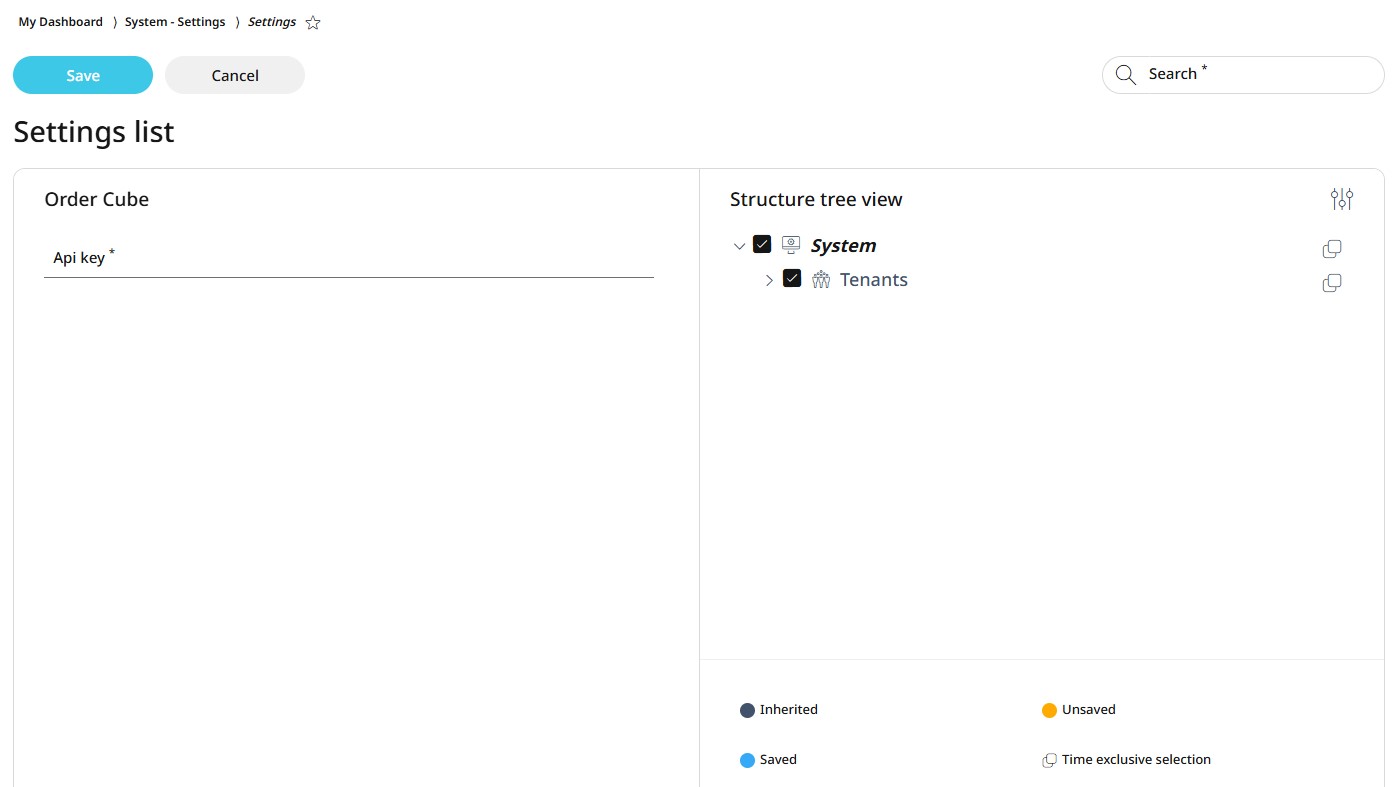 Order Cube settings