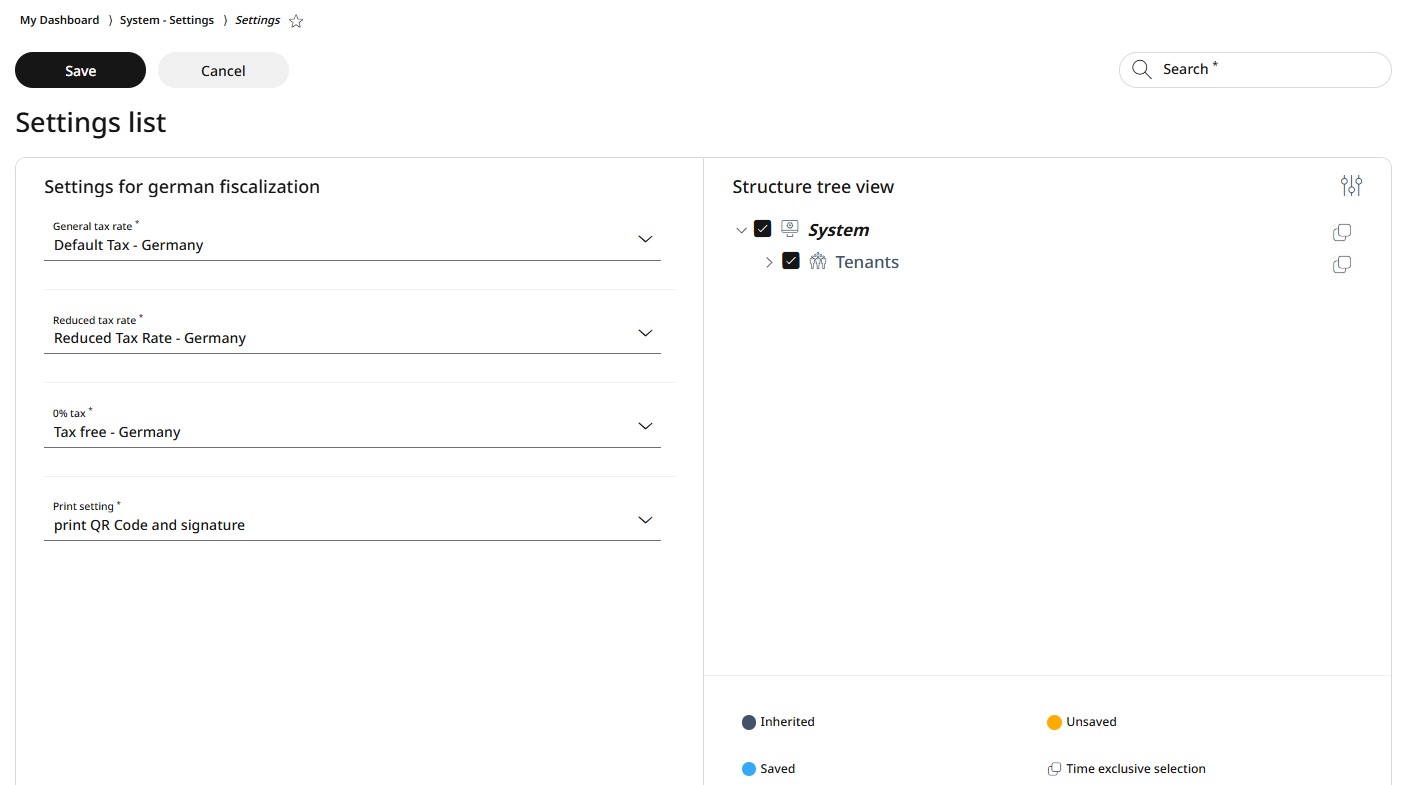 German fiscalization settings