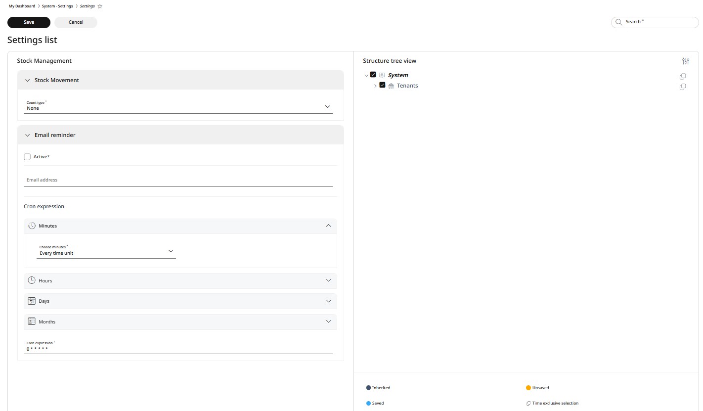 Stock management settings