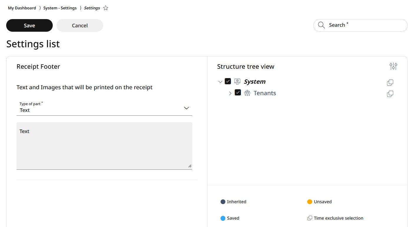 Receipt footer text settings