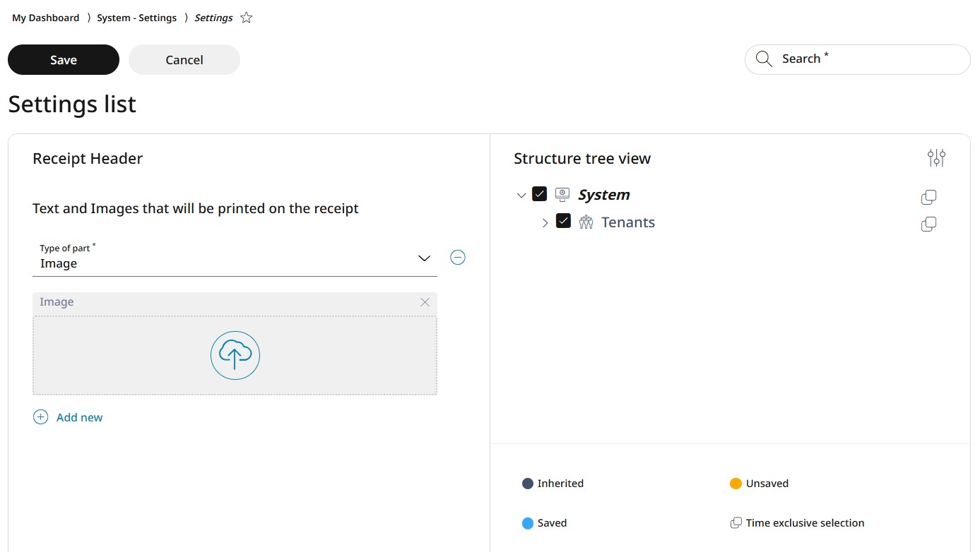 Receipt header image settings