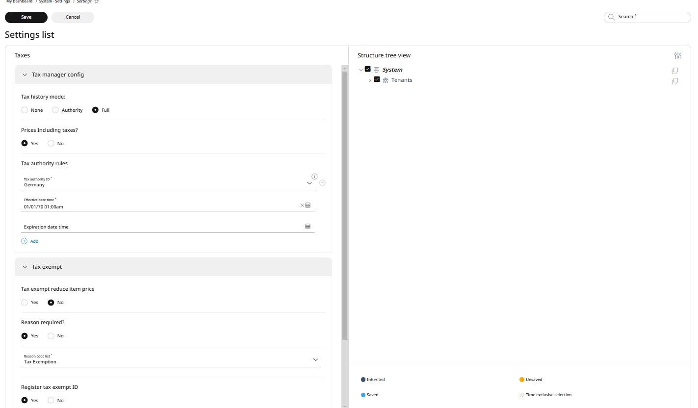 Taxes settings