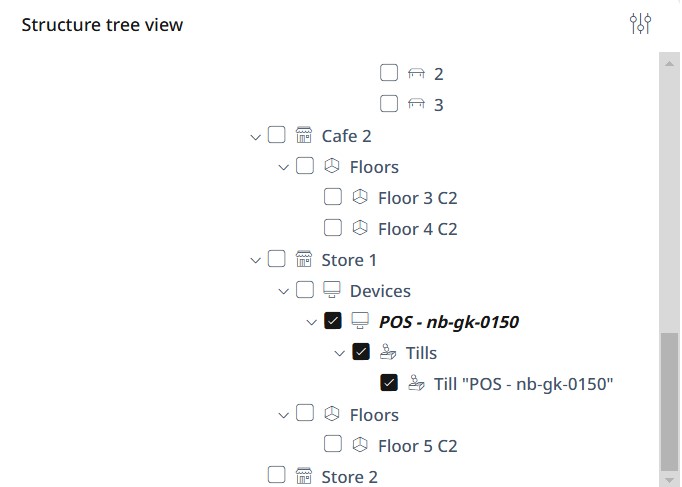 Structure tree view open, only the desired branches selected
