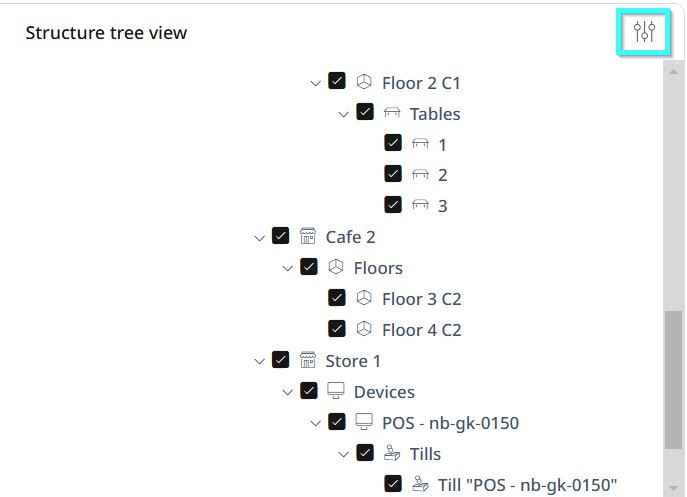 Structure tree view open, all branches selected