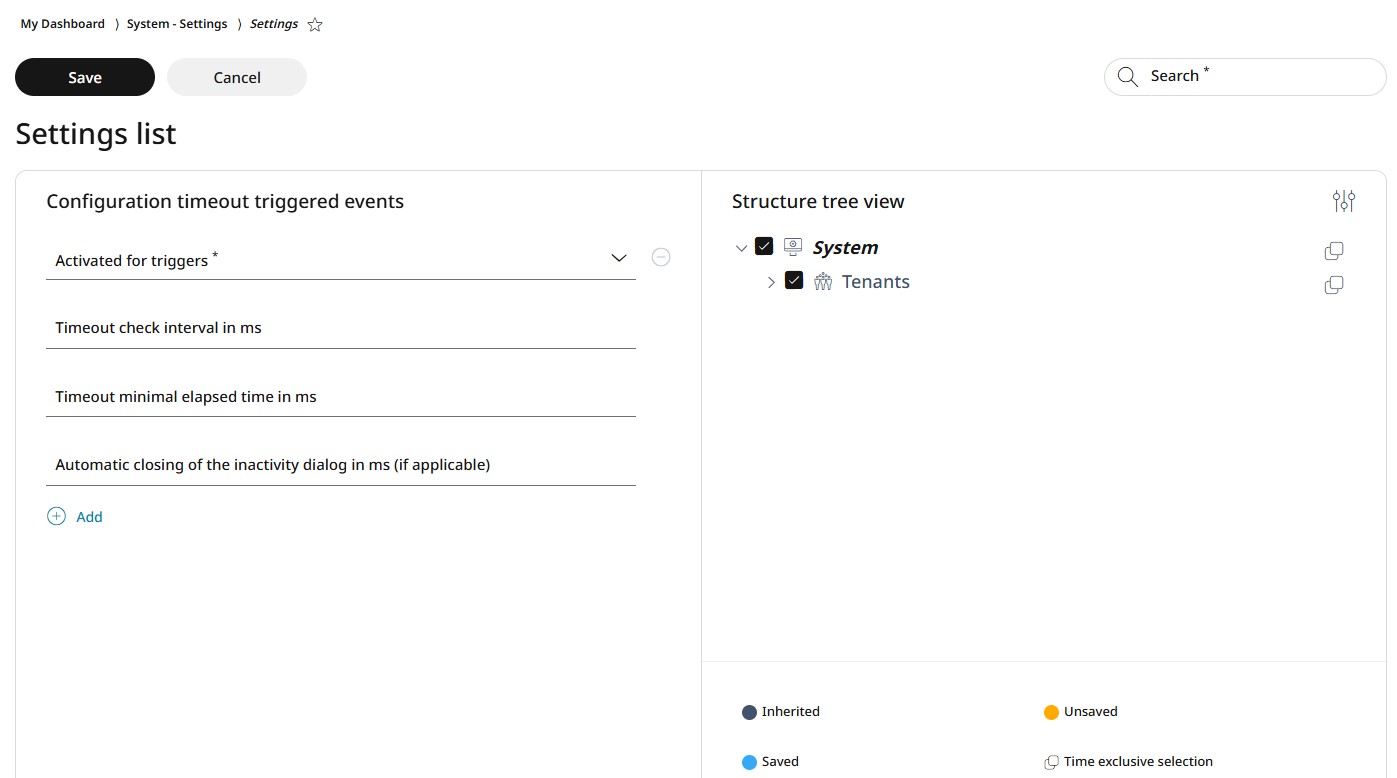 Timeout triggered events configuration settings