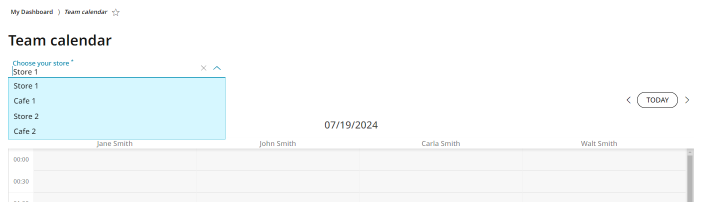 Switching between units via the dropdown menu