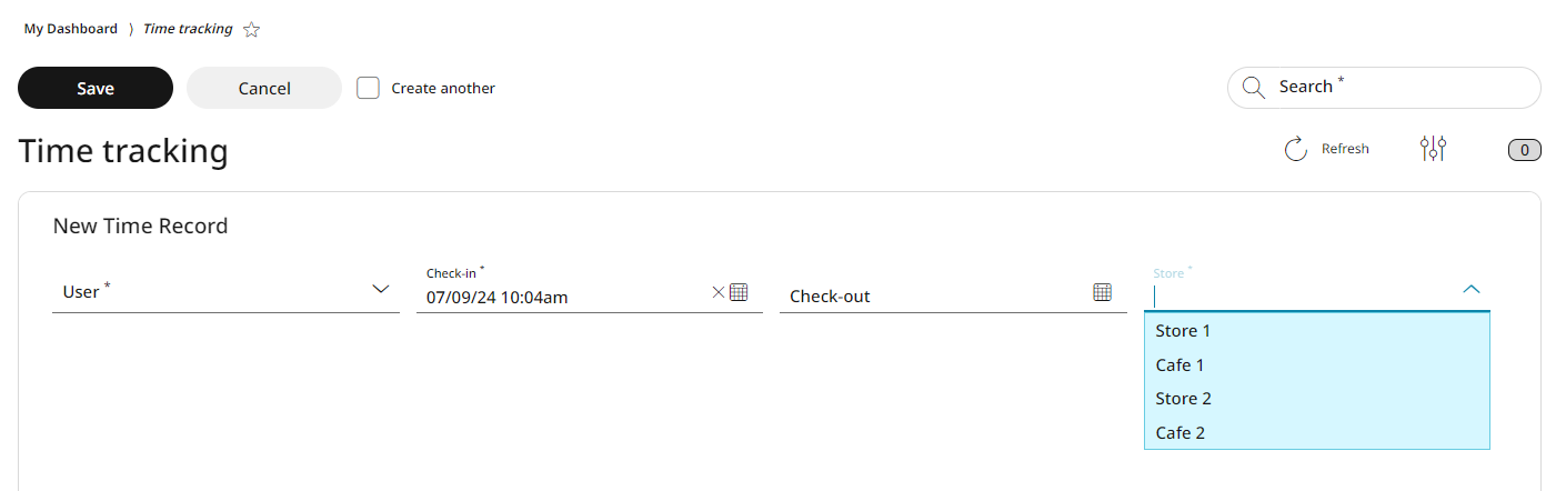 Select the name of the employee and the store from the rolldown menu