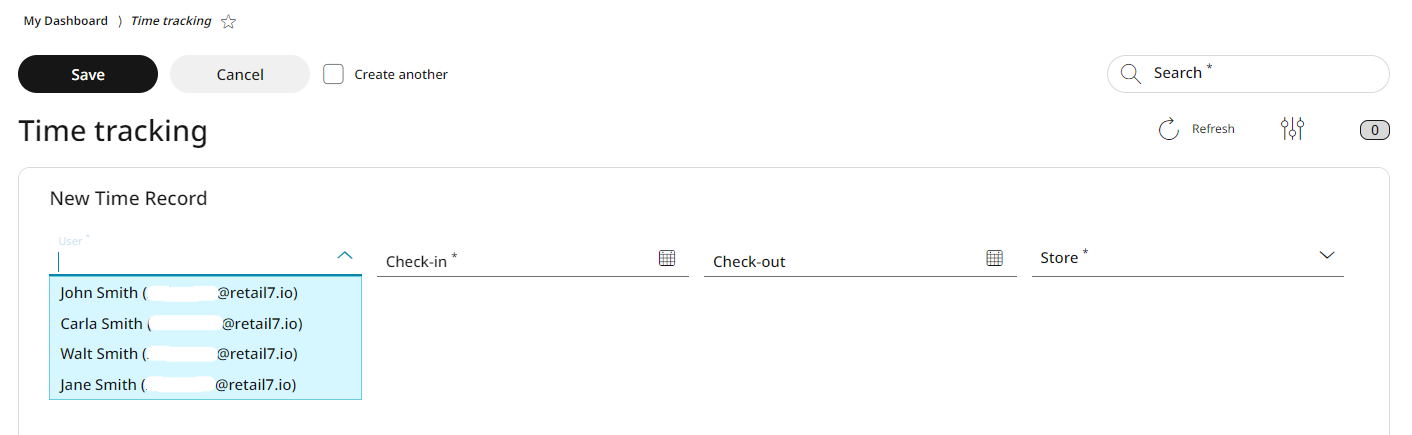 Recording a check-in in the Management Console with Time tracking function