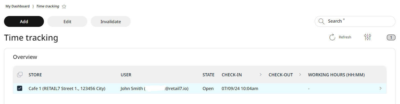 For editing a record, select it by clicking the box