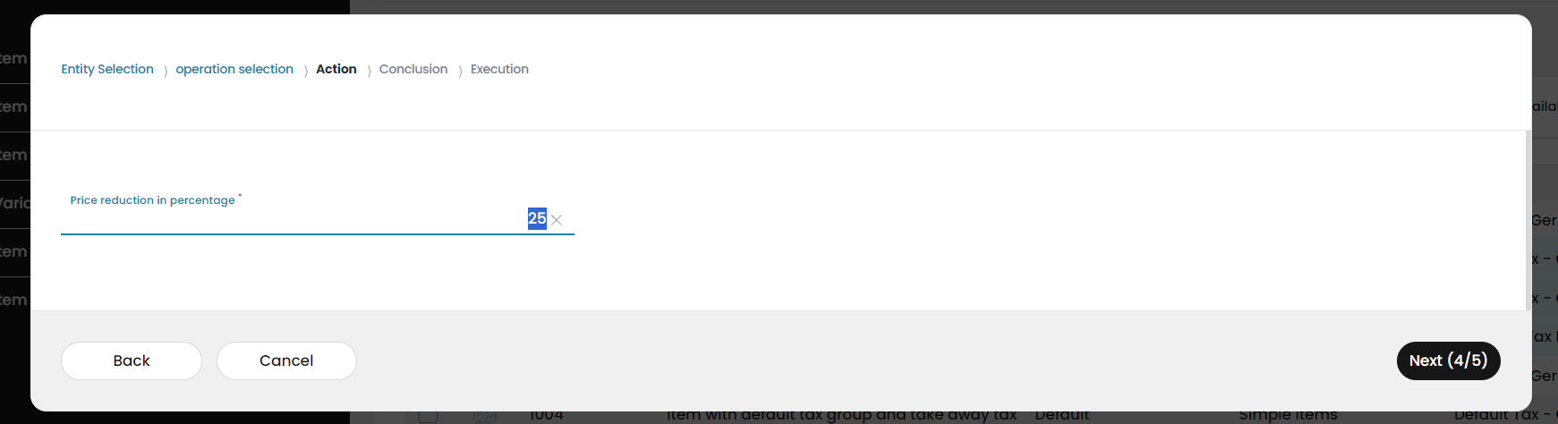 Price change option at batch editing