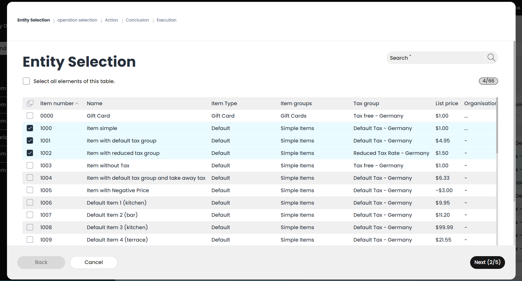 Items can be added to the batch editing by selecting them