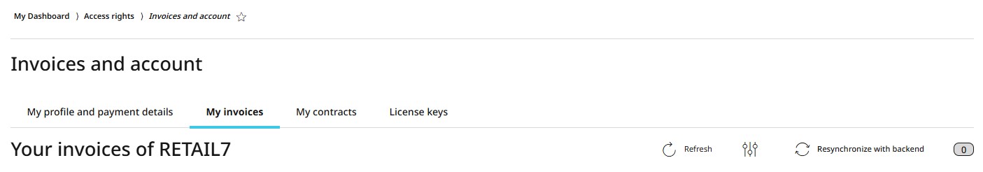 Under the My Invoices tab you can view and download the invoices for the RETAIL7 license fees