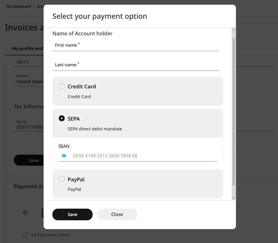 Payment options can be changed 