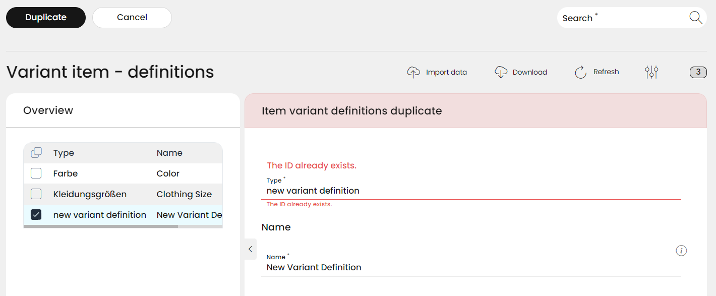 Variant definition duplication