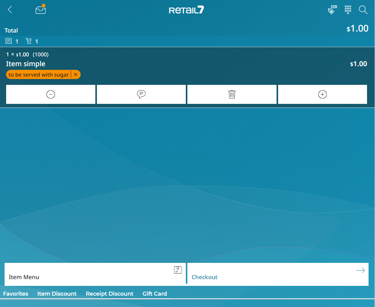 Predefined comment displayed in the basket, assigned to the registered item on the POS